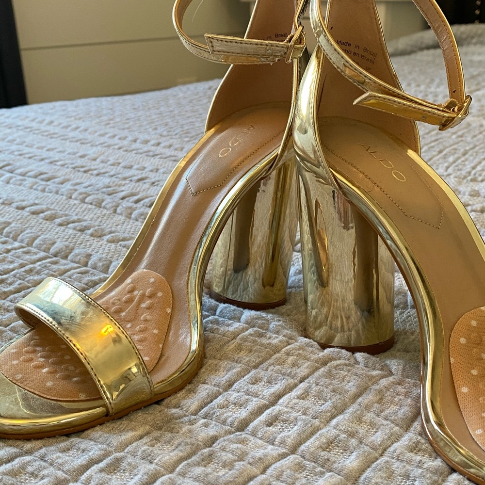 Gold Aldo thick block heels